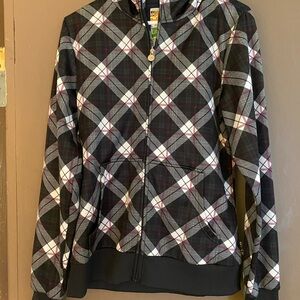 Burton Women's Plaid Bomber Jacket - Black, Gray, and White